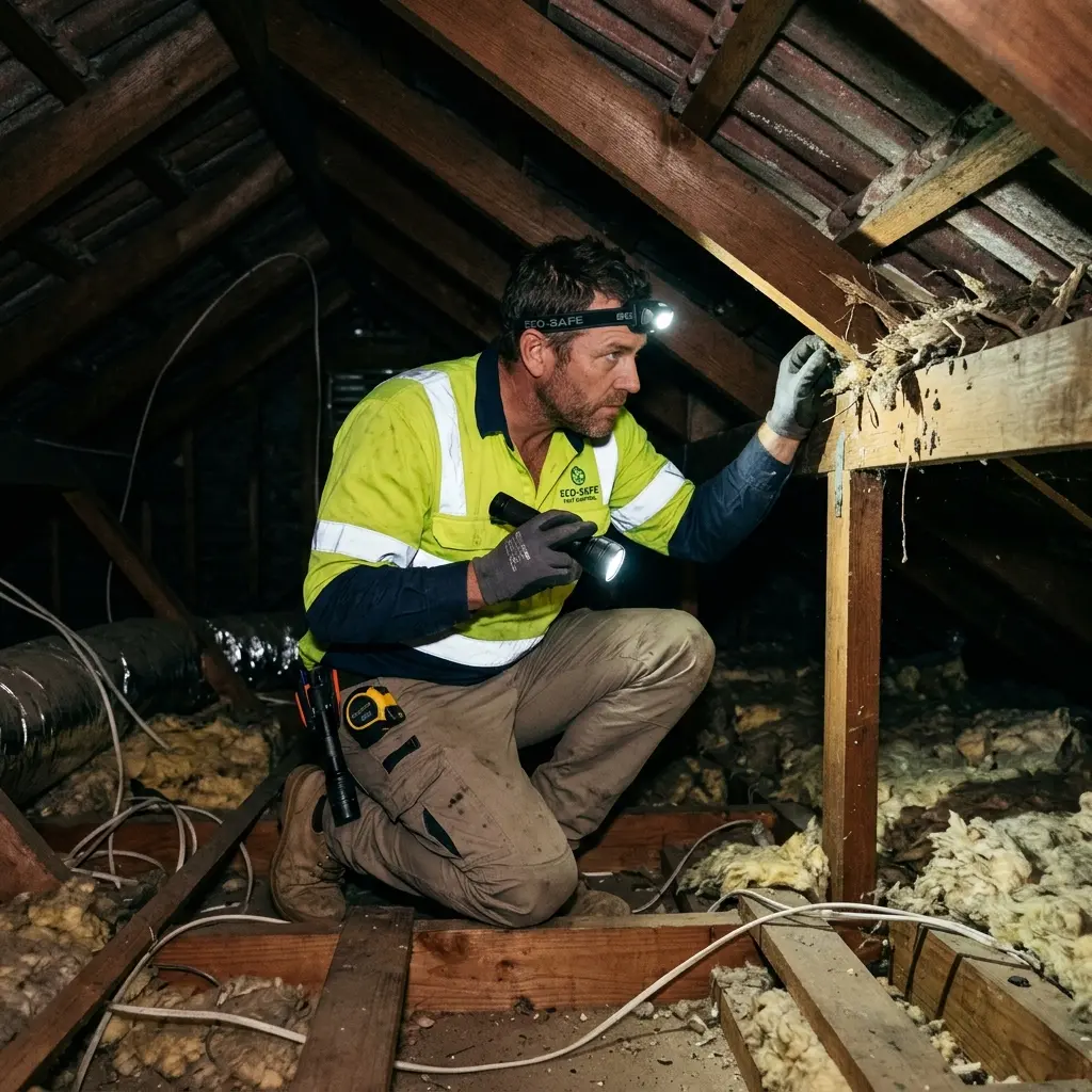 Technician locating dead rodents inside a North Shore wall cavity with detection equipment