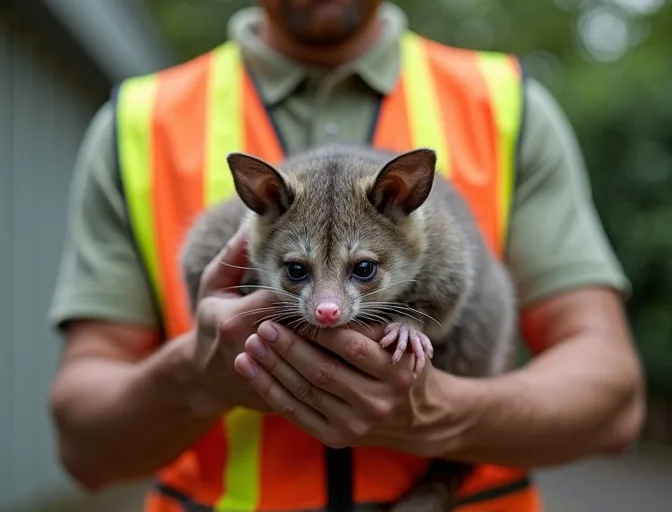 Animal handler safely recovering a deceased possum in North Shore
